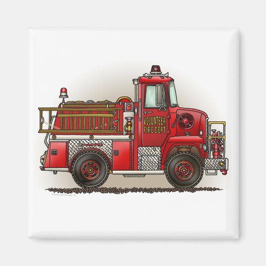 Vrijwillige Fire Truck Square Magnet (Voorkant)