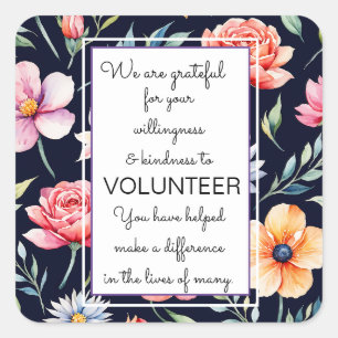 Vrijwilliger appreciatie week bloemenpatroon kaart vierkante sticker