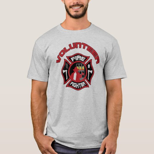 Vrijwilliger Brandweerman Moderne Badge T-shirt (Voorkant)