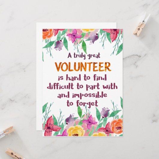 Vrijwilliger Dank je Vrijwilligersgeschenk Kaart (Voorkant / Achterkant in situ)