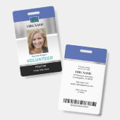 Vrijwilliger, Foto Name Logo Info, Silver Blue Bla Badge (Voor- en achterkant)