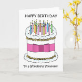 Vrijwilliger Happy Birthday Cake met kaarsen Kaart (Gele Bloem)