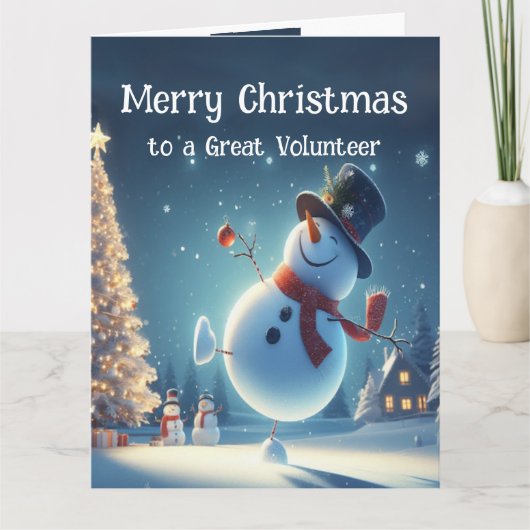 Vrijwilliger Happy Snowman Hot Chocolade Kerstmis Kaart (Voorkant)