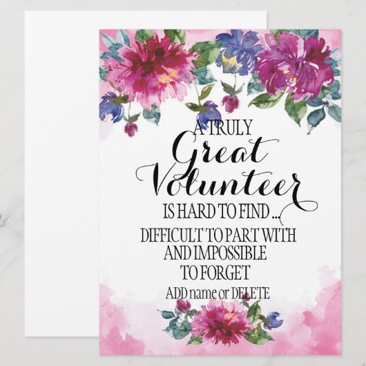 Vrijwilliger Hartelijk dank, Vrijwilligerswaarderi Kaart (Voorkant / Achterkant)