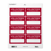 Vrijwilliger Papier Naam Sticker Rode Naam Badge (Full Sheet)