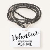 Vrijwilliger Vraag me naam Badge (Voorkant met draagriem)