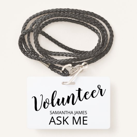 Vrijwilliger Vraag me naam Badge (Voorkant met draagriem)