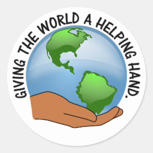 Vrijwilligers geven de wereld een helpende hand ronde sticker