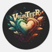 Vrijwilligers hart ronde sticker (Voorkant)