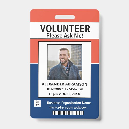 Vrijwilligers ID-kaart Modern Ask Me Logo Aangepas Badge (Voorzijde)