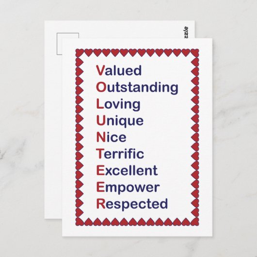 Vrijwilligerswaardering Dank Hartjes Rood Wit Briefkaart (Voorkant / Achterkant)