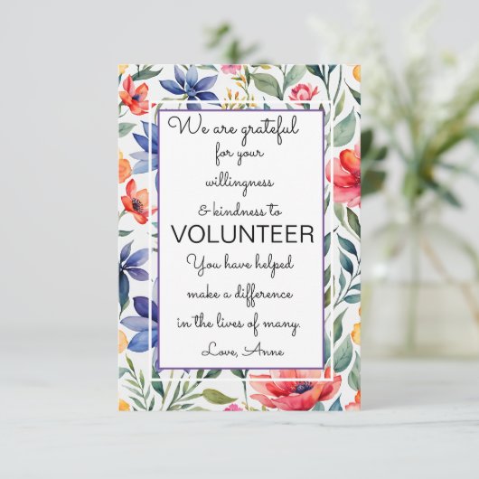 Vrijwilligerswerk appreciatie week bloemenkaart kaart (Staand voorkant)