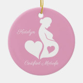 Vroedvrouw Doula Mooie Gepersonaliseerd Roze Kerst Keramisch Ornament (Voorkant)