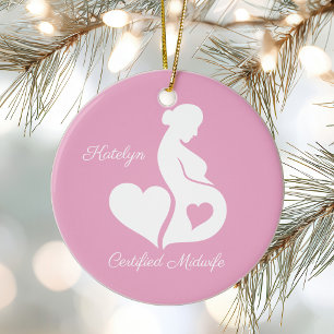Vroedvrouw Doula Mooie Gepersonaliseerd Roze Kerst Keramisch Ornament
