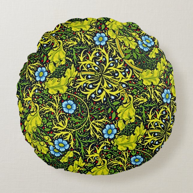  vroeg 20e eeuws patroon blauw groen goud rond kussen (Voorkant)