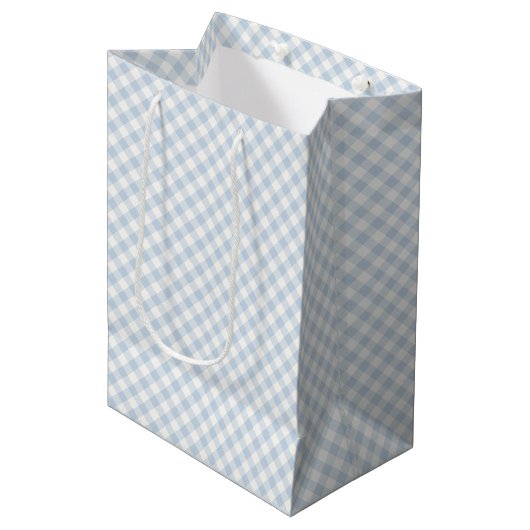 Vroeg Herfst Retro Gingham | Stofblauw Medium Cadeauzakje (Voorkant Gekanteld)