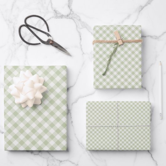 Vroeg Herfst Retro Gingham | Zachte Olijf Inpakpapier Vel (Voorkant)