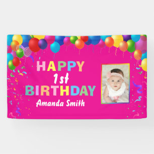 Vroege 1 verjaardag kleurrijke ballonnen warm roze spandoek