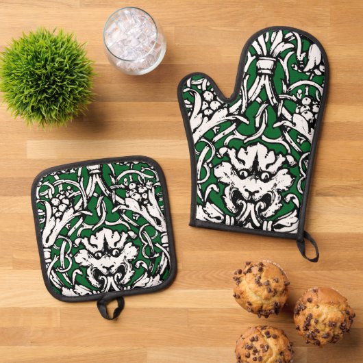 Vroege 20e Eeuwse Knotwerk Leeuw Ovenwant & Pannenlap Set (Top down)