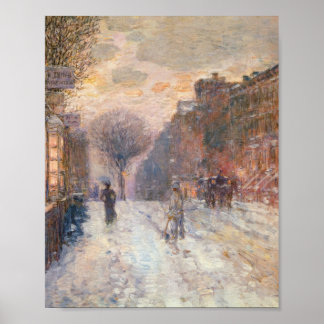 Vroege avond na Snowfall (Hassam 1906) Poster