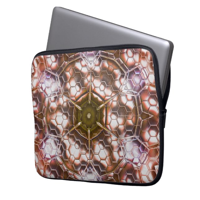 Vroege bruine kaleidoscoop van overlappende zeshoe laptop sleeve (Voorkant Links)