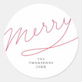 Vroege Eenvoudige Rode Hand Letterige Kerstmis Ronde Sticker