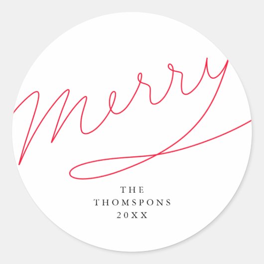 Vroege Eenvoudige Rode Hand Letterige Kerstmis Ronde Sticker (Voorkant)