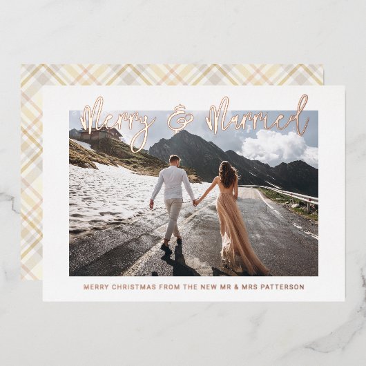 Vroege en gehuwde bruiloft Mr. & Mrs. Eerste Kerst Folie Uitnodiging (Voorkant / Achterkant)