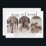 Vroege en gehuwde Pas getrouwd kerstkaart Modern<br><div class="desc">Deze vakantiekaart is voorzien van een prachtige calligrafie-lettertype in combinatie met een eenvoudige serif. Met deze prachtige moderne,  minimale kerstkaart kunnen drie afzonderlijke secties uw eigen perfecte afbeeldingen naar het lettertype uploaden.</div>