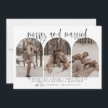 Vroege en gehuwde Pas getrouwd kerstkaart Modern<br><div class="desc">Deze vakantiekaart is voorzien van een prachtige calligrafie-lettertype in combinatie met een eenvoudige serif. Met deze prachtige moderne,  minimale kerstkaart kunnen drie afzonderlijke secties uw eigen perfecte afbeeldingen naar het lettertype uploaden.</div>