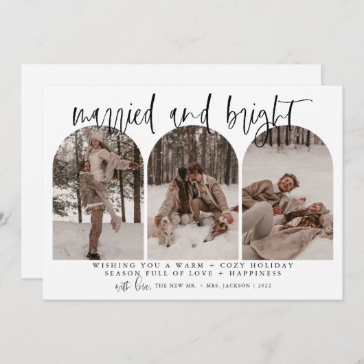 Vroege en gehuwde Pas getrouwd kerstkaart Modern (Voorkant / Achterkant)