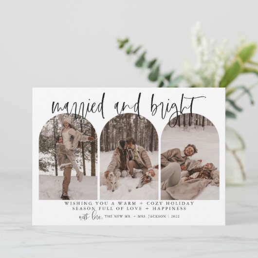 Vroege en gehuwde Pas getrouwd kerstkaart Modern (Staand voorkant)