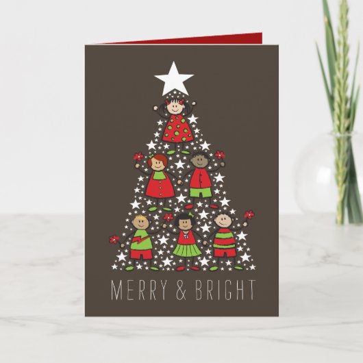 Vroege en heldere kerstboom met Kinderen Cartoon Feestdagen Kaart (Voorkant)