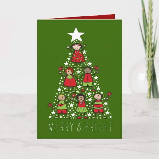 Vroege en heldere kerstboom met Kinderen Cartoon Feestdagen Kaart (Voorkant)