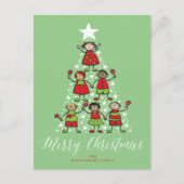 Vroege en heldere kerstboom met Kinderen Cartoon Feestdagenkaart (Voorkant)
