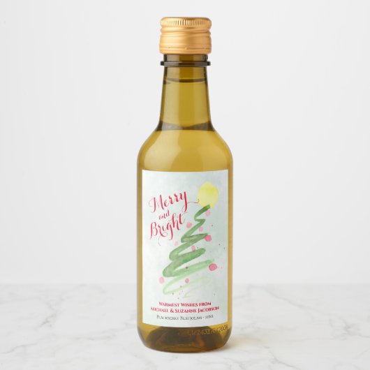 Vroege en heldere kerstboom met Waterverf Mini Wijn Etiket (Voorkant)