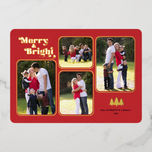 Vroege en heldere Retro Gold Foil Foto met rood ke Folie Feestdagenkaart