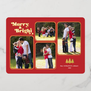 Vroege en heldere Retro Gold Foil Foto met rood ke Folie Feestdagenkaart
