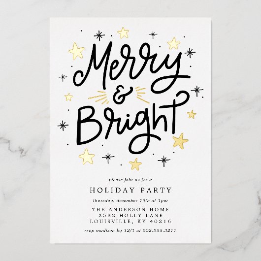 Vroege en lichte zwarte feestdag F Folie Uitnodiging (Voorkant)