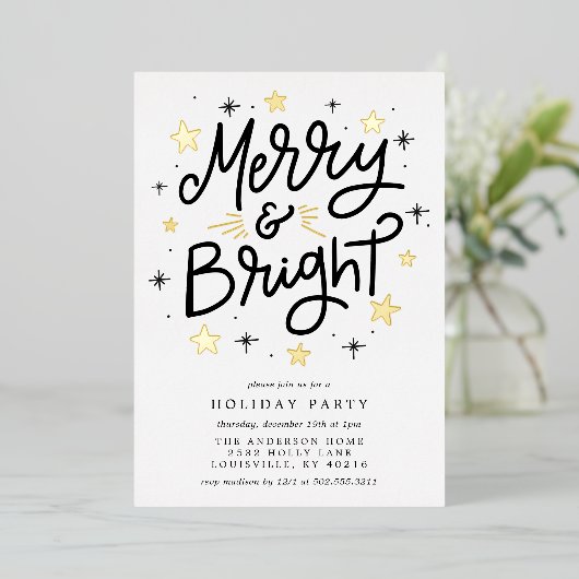 Vroege en lichte zwarte feestdag F Folie Uitnodiging (Staand Voorkant)