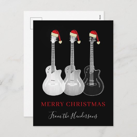 Vroege gitaar met zwarte kerst en wit feestdagenkaart (Voorkant / Achterkant)
