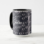 Vroege jaren 2000 zwart-withartoude schoolkunst mok (Voorkant links)