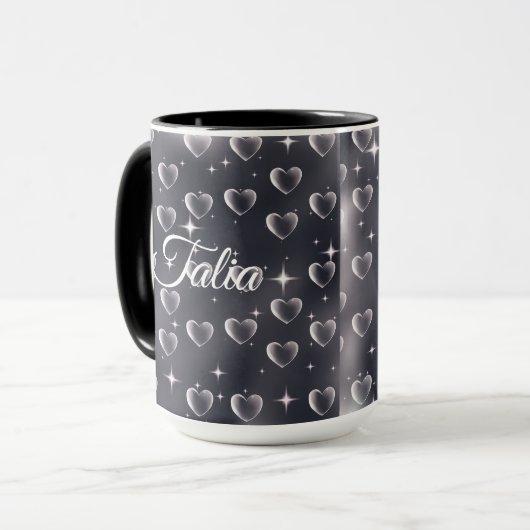 Vroege jaren 2000 zwart-withartoude schoolkunst mok (Voorkant links)