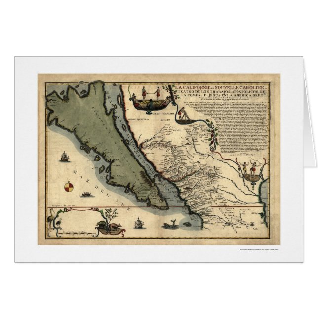 Vroege Kaart 1712 voor Californië en Mexico (Voorkant Horizontaal)