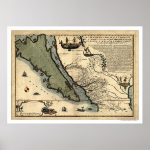Vroege Kaart 1712 voor Californië en Mexico Poster
