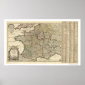 Vroege kaart van Frankrijk 1700 Poster (Voorkant)