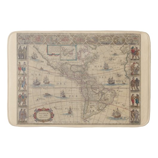 Vroege Kaart van Noord- en Zuid-Amerika Badmat (Voorkant)