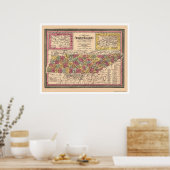 Vroege kaart van Tennessee 1850 Poster (Keuken)