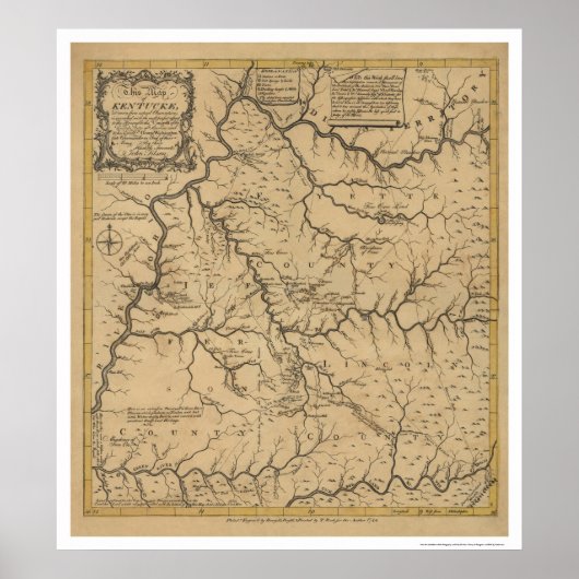 Vroege Kentucky Map - 1784 Poster (Voorkant)