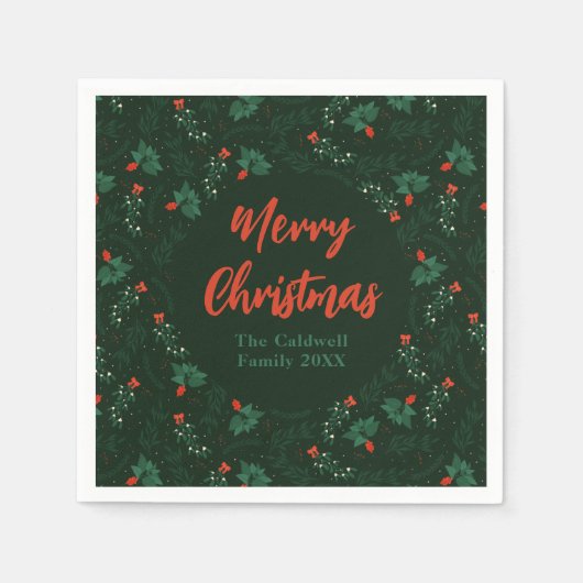 Vroege Kerst Gepersonaliseerde Groene Mistletoe Pa Servet (Voorkant)